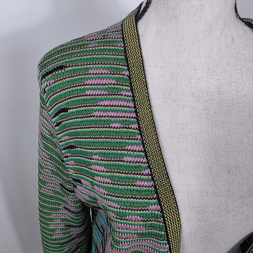 Missoni Knit Cardigan Jacket Green Pink Zigzag‎ Sz L Made in Italy - Picture 4 of 5
